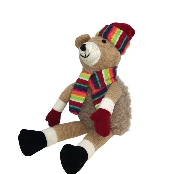 Gund Knit Plush Christmas Bear With Colorful Scarf Santa Hat 13" Stuffed Animal - Picture 12 of 12